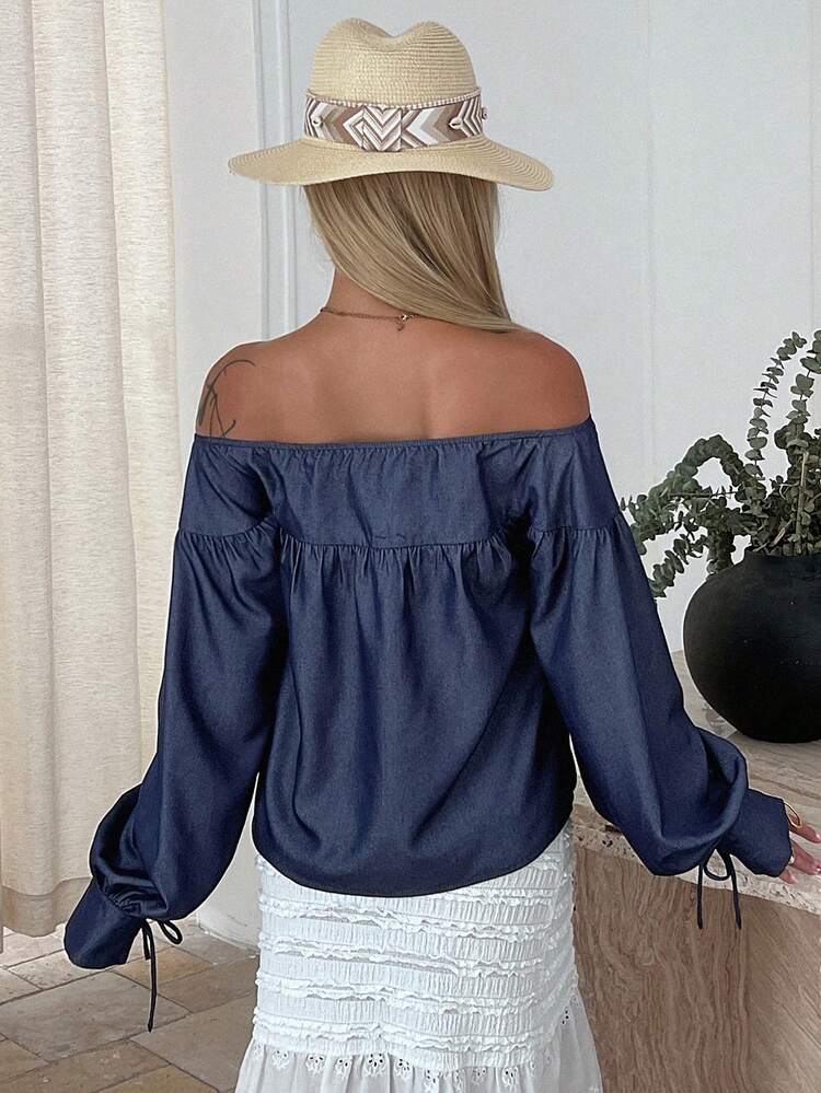 Women's Off Shoulder Long Sleeve Solid Color Blouse, Suitable For Spring And Summer