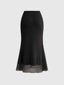 ROMWE Goth Spring/SummergraphicblackDark Academia Chinese Style Hibiscus & Snake Skin Print Bodycon Mermaid Skirt - Black - View 4