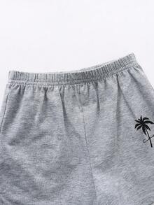 男婴棕榈树印花短袖T恤和短裤休闲舒适套装 - 灰色 - 查看 6