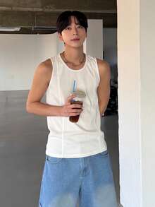 DAZY Men's Solid White Ribbed Slim Fit Tank Top, Summer - White - View 6