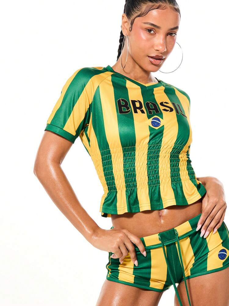SUMWON WOMEN Brazil Stripe Crop Top With Cinched Waist