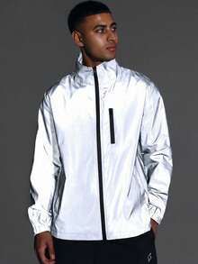 SUMWON Reflective Windbreaker Jacket With Chest Pocket And Full Zip Closure - Grey - View 1