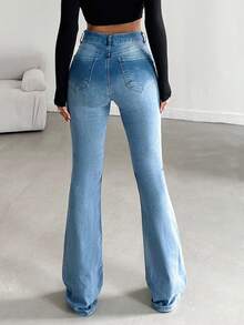 EURMUSE Damen Jeans mit Taschen Design, weiter Form, vielseitig einsetzbar - Babyblau - Übersicht 2