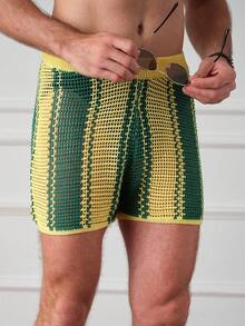 Manfinity Swimmode 男士度假休闲镂空针织短裤 - 彩色 - 查看 6