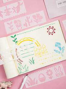 1 Set Of 8 Pcs Long, Hollowed-Out Painting Template, Hand Newspaper Drawing Template, Journal Multi-Functional Lace Ruler - Sets - View 3