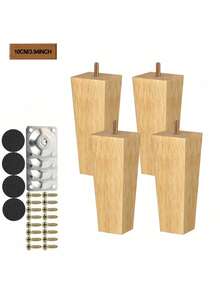 Bộ 4 chân bàn ghế hình nón kèm phụ kiện, chân gỗ nguyên khối cho ghế sofa, tủ quần áo, giường - Chân thay thế bằng gỗ đa năng với tấm gắn kim loại và ốc vít. - Màu be - Xem 5