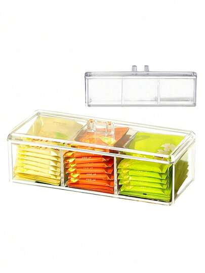 2pcs Tea Bag Organizer Box With Lid, Desktop Compartment Storage Box, Drawer Organizer, Clear Acrylic Storage Container, Perfect For Kitchen Cabinets, Countertops & Pantry Storage, Ideal For Coffee Pods, Tea Packet Organizers, Tea Bag Holder, Tea Bag Storage, Holiday Gift, Christmas Present