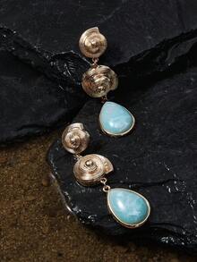 Opalesca Fashionable & Elegant Vintage Metal Shell & Stone Stud Earrings,Outfits, Old Money,Beaded,Wedding/Bridal Accessories,Fairycore/Fairy,Pearl,For Mom/Women/Girl/Mother,Elegant,Premium,Classy,Crystalsbeaded,Wedding/Bridal Accessories,Fairycore/Fairy,Pearl,For Mom/Women/Girl/Mother,Elegant,Premium,Flower,Crystals,Gold,Easter,Travel/Beach/Vacation,Boho - Multicolor - View 3