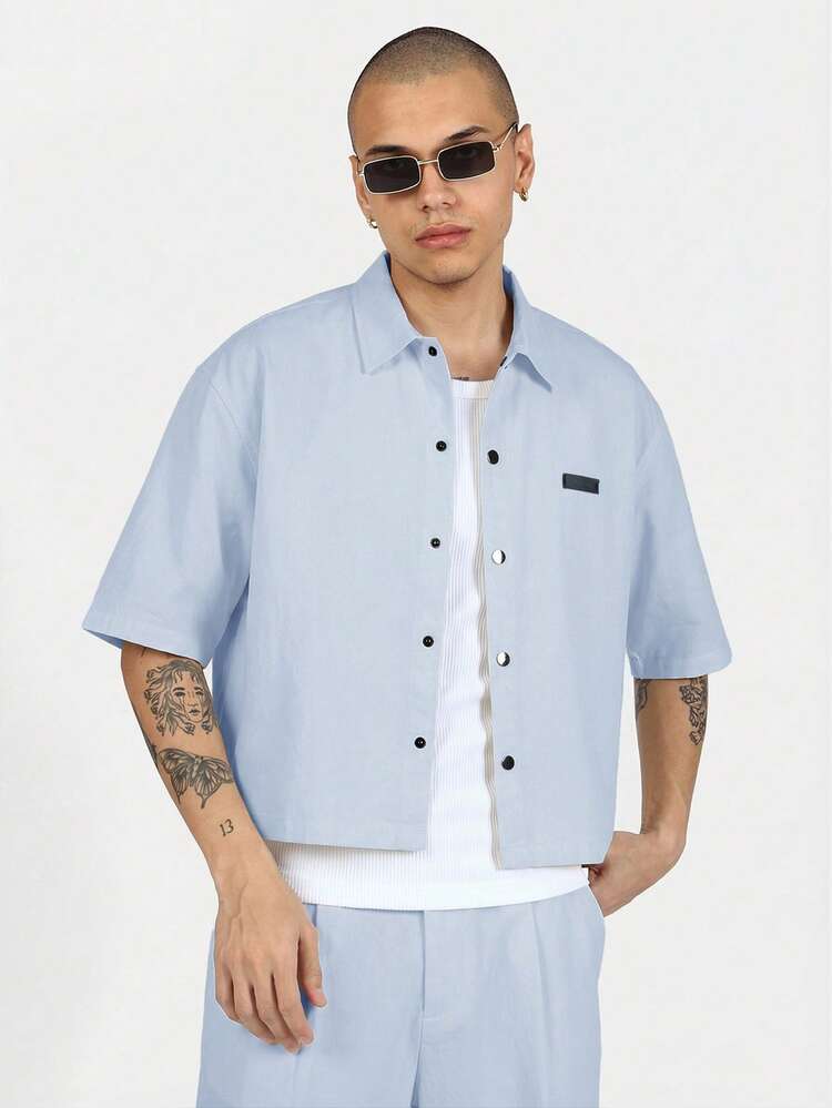 Crop Fit Short Sleeve Button Shirt With Chest Pocket