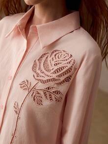 MOTF PREMIUM WOMEN'S ROMANTIC ROSE EMBROIDERED COTTON SHIRT - Pink - View 2