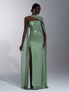 Aureia Đầm đuôi cá sang trọng, thanh lịch, đính cườm, sequin, họa tiết hoa 3D, phối ren, chất liệu lưới co giãn kiểu Hàn Quốc, xếp ly gợi cảm, thích hợp cho đám cưới, sự kiện, tiệc tùng, kỳ nghỉ, dạ hội và các dịp trang trọng. - Cỏ xanh - Xem 9