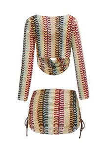 Swim SXY 女士针织网纱拼接露背性感比基尼套装 - 彩色 - 查看 6