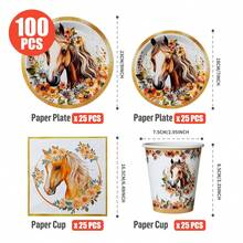 "Jinbian Huaduojunma Disposable Plates, Napkins, And Cups, Disposable Party Supplies Set, Suitable For 25 Guests, Disposable Paper Plates And Party Tableware Suitable For Birthday, Wedding Theme Parties, Family Picnics." - Multicolor - View 2