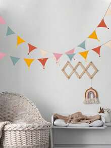 1 Set Long Multicolor Cotton Fringe Garland Hanging Fabric Bunting Banner For Wedding Birthday Baby Shower Party Decoration Colorful Pennant Indoor Outdoor Fence Roof Room Classroom Garden Hallway Festival Party Supplies Decor - Pink - View 7