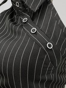 Jeanoix Camisa de mujer con diseño de botones, abertura lateral y estampado de rayas - Multicolor - Ver 4