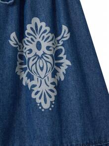 GlowEve Women's Casual Denim Printed A-Line Skirt - Blue - View 5
