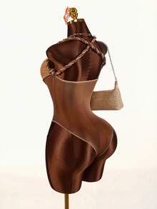 Amplova Women's Tie Dye Linen Detail Backless Bodysuit, Sexy Avant-Garde Retro Tie Dye - Multicolor - View 7