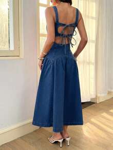 Breezaya 女士高开衩牛仔连衣裙 - 藍色 - 查看 2