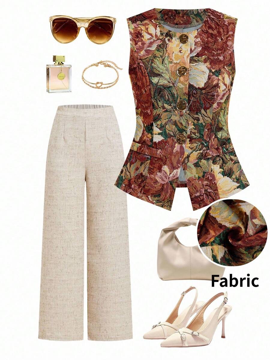 Ellevyn 女士无袖背心，金属纽扣开合，适合通勤