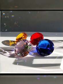 闪亮钻石镇纸装饰，10色水晶切割玻璃巨型宝石，适用于婚礼、办公桌、生日礼物（送给朋友）、优雅家居装饰 - 彩色 - 查看 6