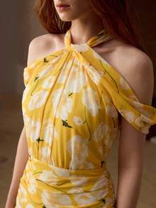 MOTF PREMIUM WOMEN'S ELEGANT RUCHED FLORAL PRINT DRESS - Multicolor - View 2