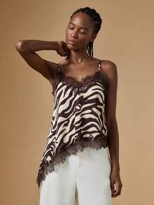 Briarwyn Áo hai dây thời trang nữ họa tiết da báo phối ren tương phản, vạt bất đối xứng. - Nhiều màu - Xem 7