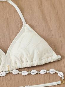 Tween Girl Textured Fabric Swimsuit Set With Cover Up Pants - White - View 5