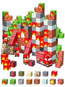 MINKOJA Bộ xếp hình nam châm hình lính cứu hỏa, Đồ chơi xếp hình nam châm, Trò chơi ghép hình, Đồ chơi du lịch, Lễ Phục Sinh, Khối xây dựng, Bộ khối xây dựng, Khối nam châm - Nhiều màu - Xem 1