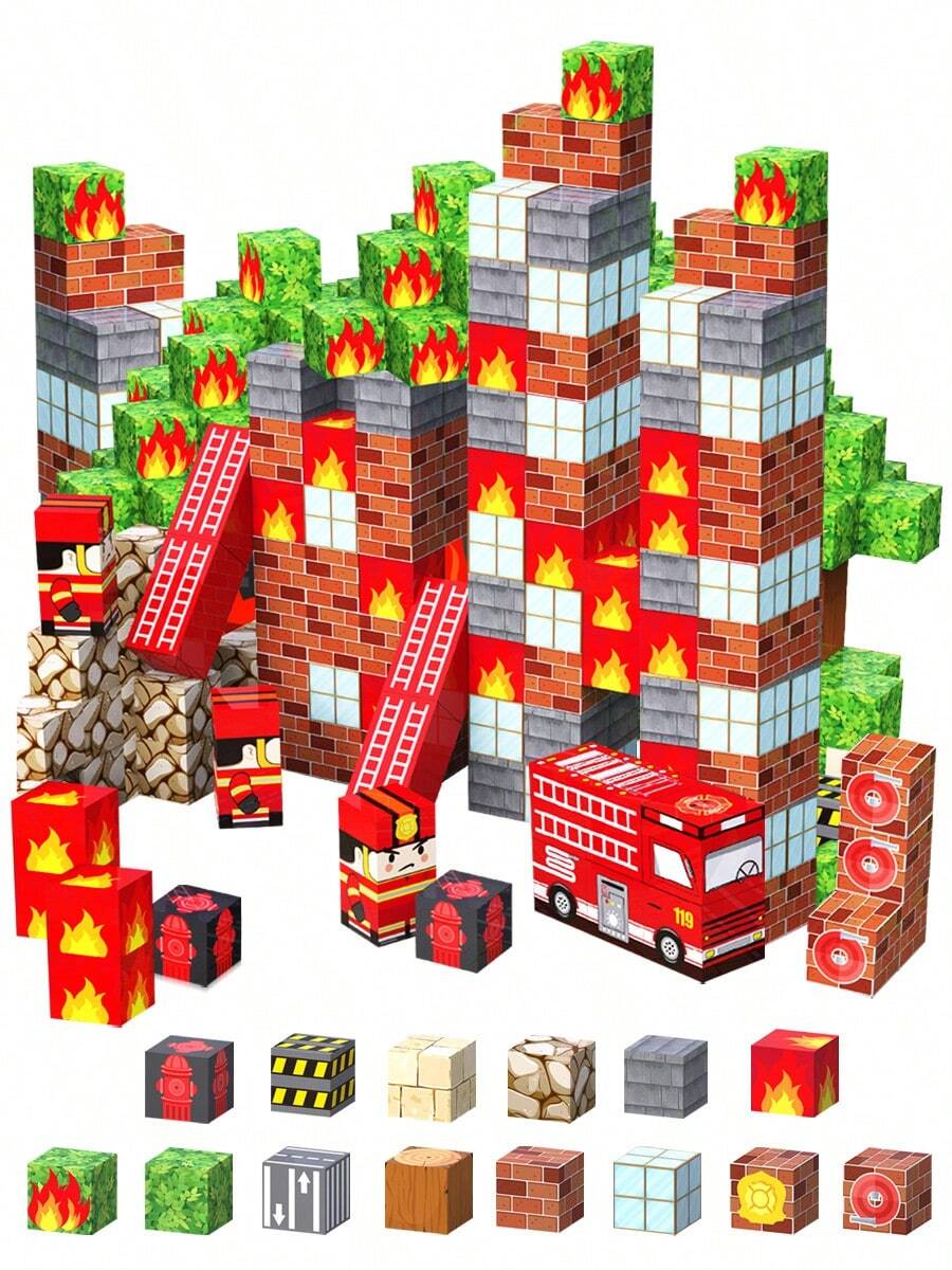 MINKOJA Bộ xếp hình nam châm hình lính cứu hỏa, Đồ chơi xếp hình nam châm, Trò chơi ghép hình, Đồ chơi du lịch, Lễ Phục Sinh, Khối xây dựng, Bộ khối xây dựng, Khối nam châm - Nhiều màu - Xem 1