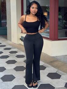 Alexandranx 女士高腰弹力修身喇叭瑜伽裤 - 黑色 - 查看 1