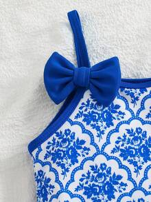 Emery Rose Kids Emery Rose Kids 少女夏季假日沙滩蝴蝶结装饰西瓜印花荷叶边下摆连体泳衣 - 藍白色 - 查看 9