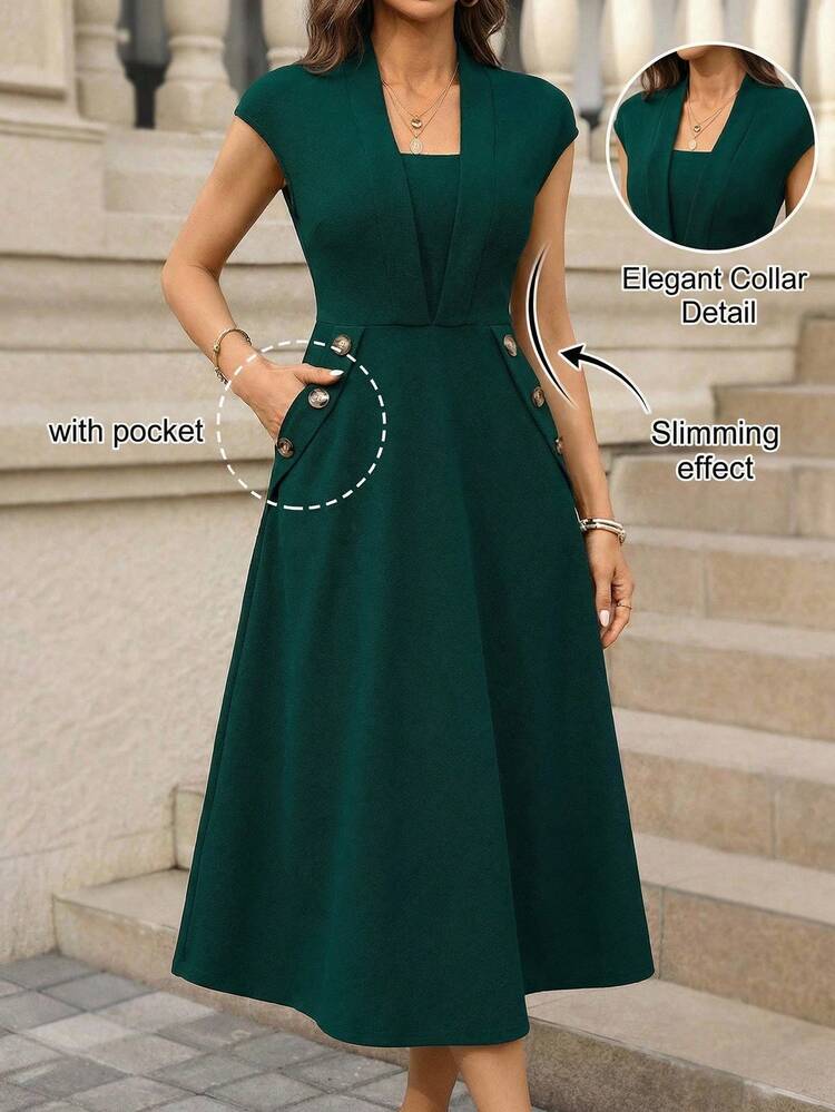 hunter green church dress Hunter Green Sleeveless Midi Dress - All Dresses