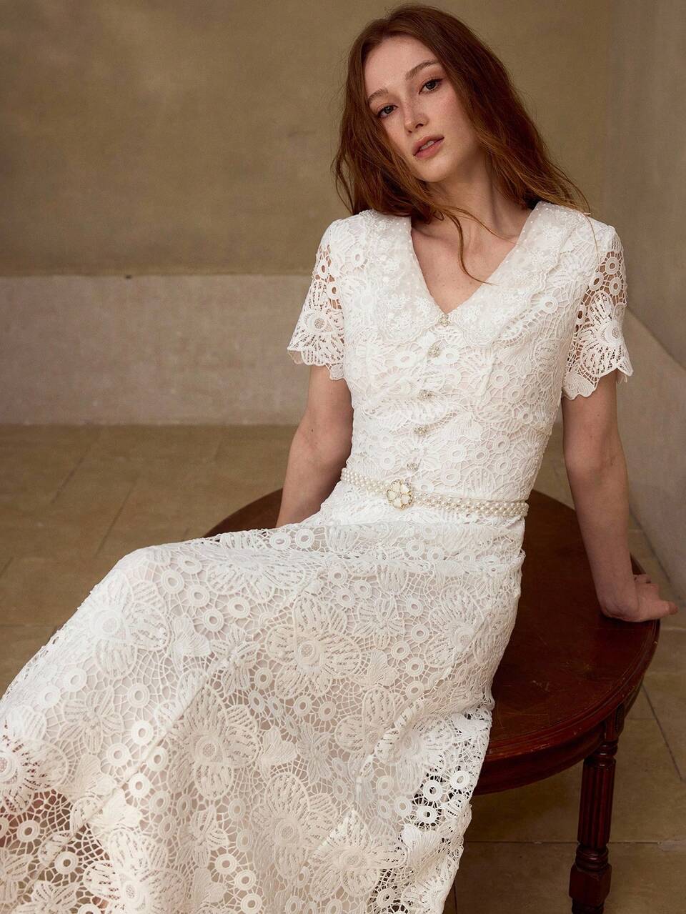 ELEGANT FLORAL LACE OVERLAY BELTED DRESS FOR WOMEN