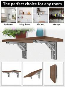 Stainless Steel Foldable Shelf Bracket (2 Packs) Spring-Movable Space-Saving DIY Wall-Mounted Partition Triangular Support Shelf Bracket For Tables And Benches, Includes Screws - Multicolor - View 4