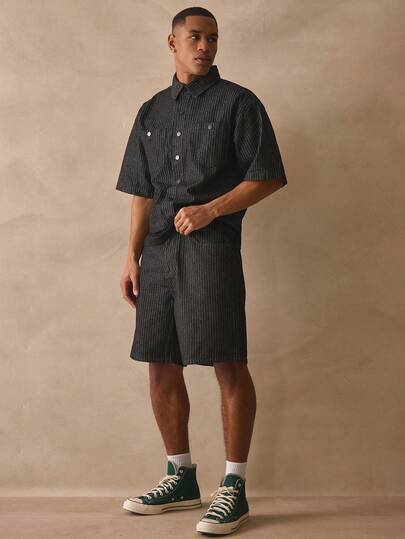 Musero Striped Button Fastening Regular Basic Style Denim Shorts Co Ord Jorts Only Spring Summer Essentials