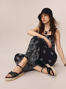 Styleloop Ladies Fashion Woven Casual Platform Wedge Sandals, Butterfly Festival Decoration Bohemian Vacation Style Vintage Vaxx Canvas Wedge Heel Ankle Belt Sandals, Western Style, Music Festival Party Clothing, Vacation Atmosphere, Summer Wear, Travel Essentials - Black - View 7