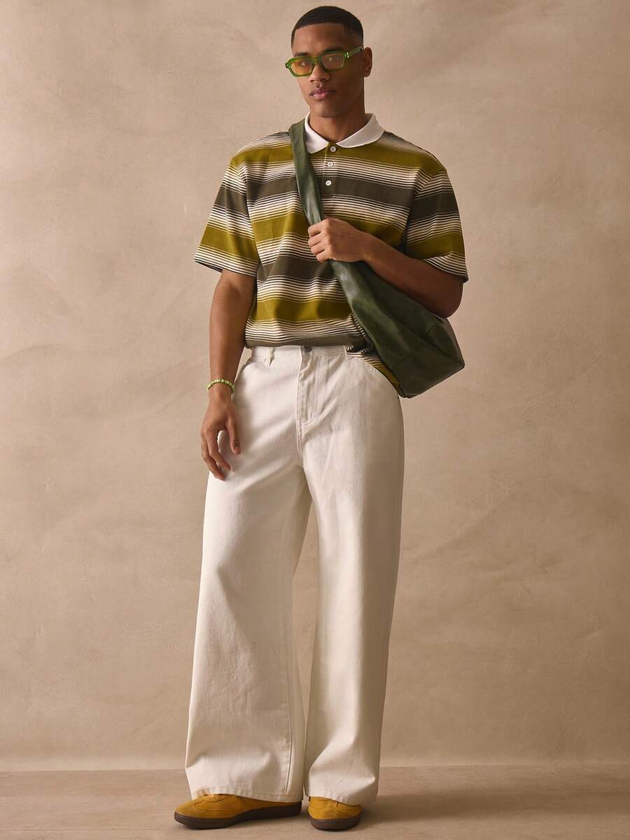 Pantalones vaqueros anchos y holgados con bolsillos traseros y bordado de marca "MUSERO", esenciales de primavera y verano - Blanco - Ver 1
