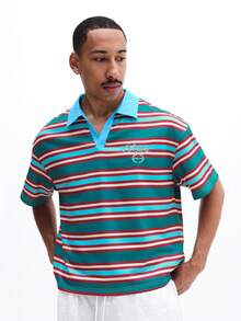 SUMWON Men's Horizontal Striped Polo Shirt Short Sleeve Collared Regular Fit Summer Casual Top Multicolor Retro Style - Multicolor - View 1