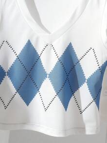 SHEIN 3pcs/Set New Spring/Summer Toddler Boys' Casual Elegant Gentleman Shirt, Diamond Pattern Vest, Matching Faux Denim Shorts - Blue - View 8