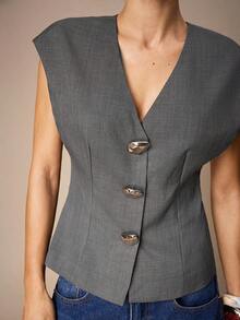 Maija Women's Casual Commuter Wide Shoulder Thin Blazer - Grey - View 7