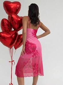 Firerie Valentine's Day New Arrival Spring/Summer Red Floral Placement Print Camisole Dress,Summer Dresses For Women - Baby Pink - View 2