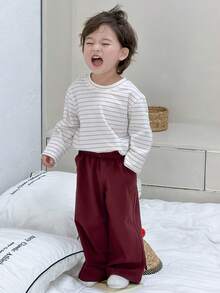 Dazy Kids 男童圆领条纹长袖上衣和纯色长裤两件套睡衣 - 紅色 - 查看 2