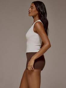 MUSERA V Plunge Neckline Ribbed Sleeveless Fitted Crop Top Spring Summer Holiday Everyday Cute Daily Basics Essential - White - View 5