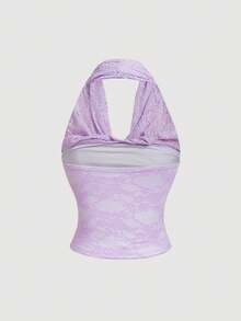 SHEIN MOD 1件优雅纯色蕾丝女士吊带背心 - 紫色 - 查看 10