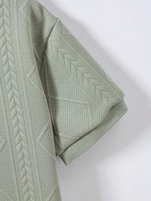 Mirajuku Tween Boy Textured Geometric Pattern Short Sleeve Casual Polo Shirt - Mint Green - View 6