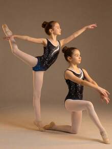 SHEIN 少女休闲运动优雅体操瑜伽高弹力扎染印花露背镂空连体紧身衣 - 黑色 - 查看 6