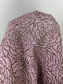 SHEIN Lady 女士优雅通勤派对蓝色纯色亮面提花面料立体花卉泡泡袖收腰荷叶边下摆上衣和开衩臀裙两件套四季皆宜 - 藕粉色 - 查看 7