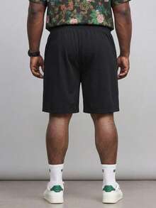 Manfinity Homme Pantalones cortos de cintura con cordón con estampado de animales y gráficos patrones de talla extra para hombres - Negro - Ver 3