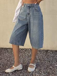 Livesso Women's Casual Everyday Wear Denim Bermuda Shorts With Pockets - Blue - View 5