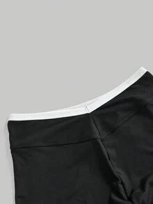 ROMWE Goth 哥特式撞色极简舒适女式运动短裤 - 黑色 - 查看 3